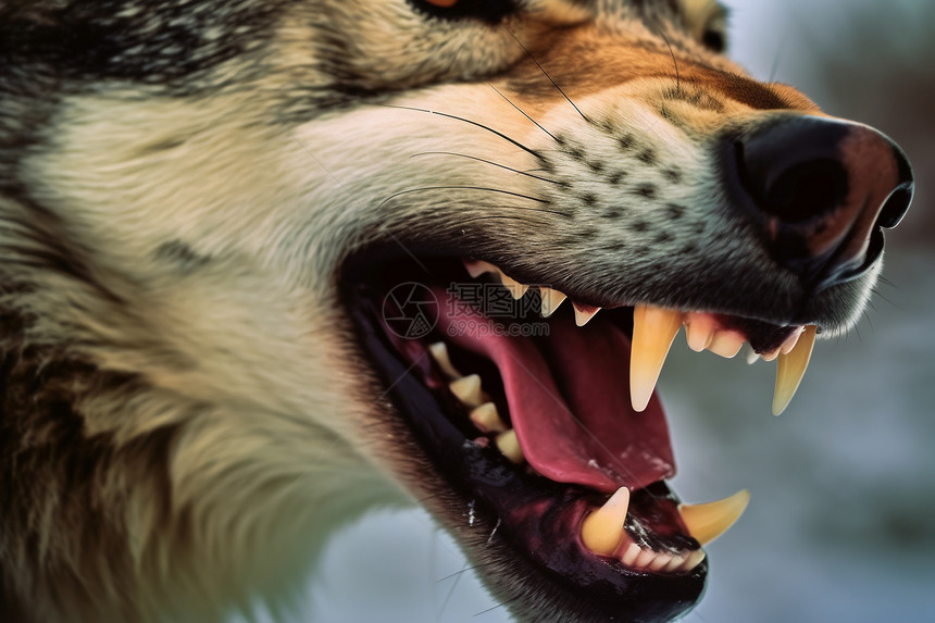 野生动物狼的口腔特写图片