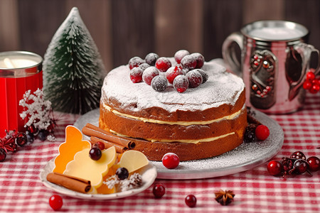 素材高清水果圣诞节日水果蛋糕背景