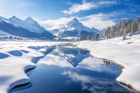 高等阿尔卑斯美丽的雪山背景