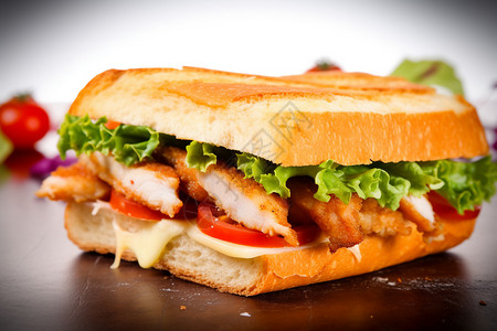 鸡肉三明治配黄奶酪和蔬菜背景