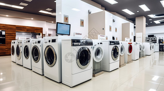 零售店中展示的洗衣机背景图片