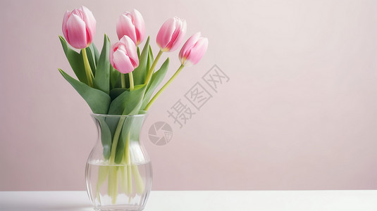花瓶中的粉色郁金香图片