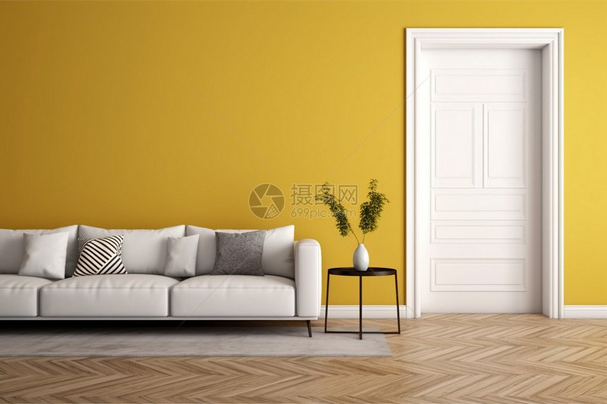 现代建筑内的黄色墙壁图片