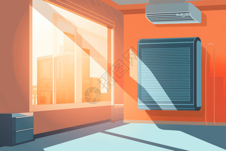 太阳能空调为房间降温插画