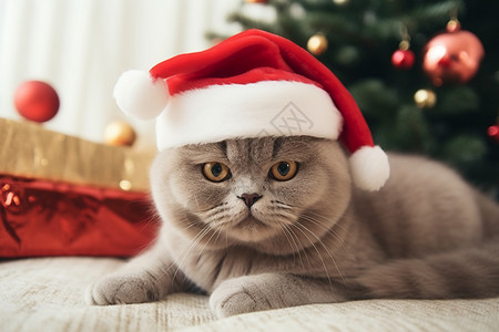 圣诞树旁的猫图片