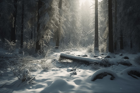 护栏上的白雪覆盖树木上的白雪设计图片