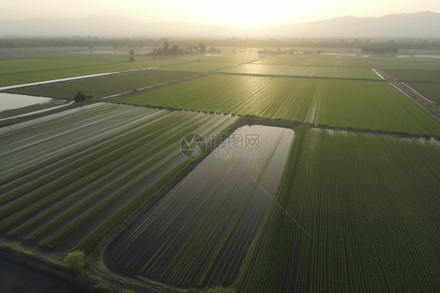 有灌溉系统的玉米田图片