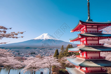 富士山脚下的景色背景图片