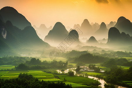 云雾朦胧的山景山水高清图片素材