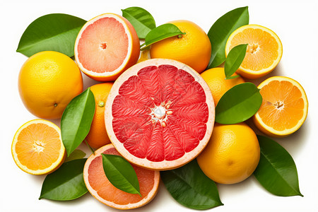 切开的新鲜葡萄柚和柑橘图片
