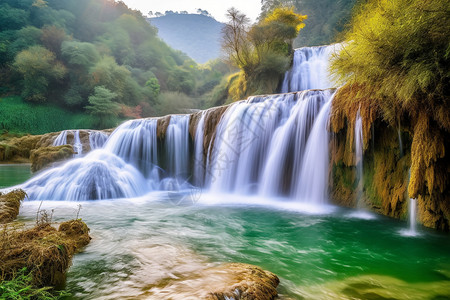美丽的罗平九龙瀑布背景图片