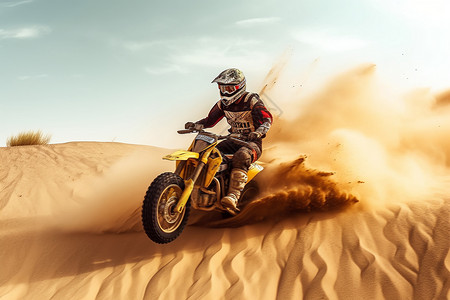 沙漠冒险行驶的摩托车背景图片