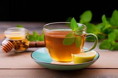 凉茶和薄荷蜂蜜背景图片