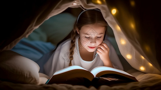 学习好习惯看书的小女孩背景