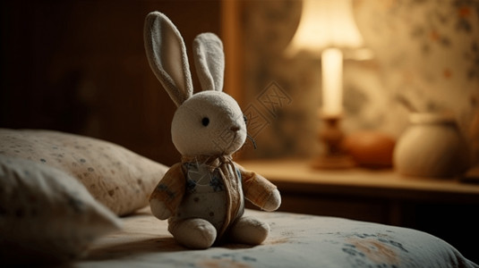 房间里可爱的兔子毛绒娃娃图片