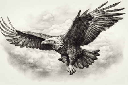 水墨翅膀天空上的雄鹰插画