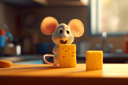 俏皮背景3D偷吃奶酪的老鼠设计图片