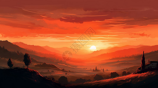 山丘中的日落图片