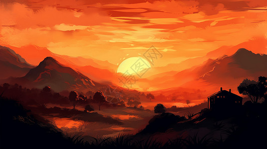 山丘的日落图片
