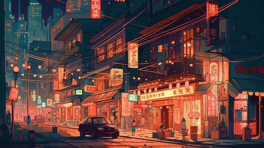 繁华的唐人街背景图片