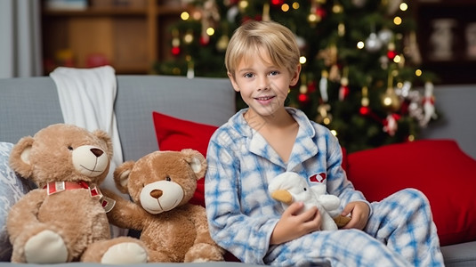 圣诞节穿睡衣的男孩背景图片