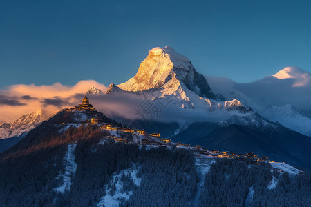 卡瓦尼日照金山景象背景