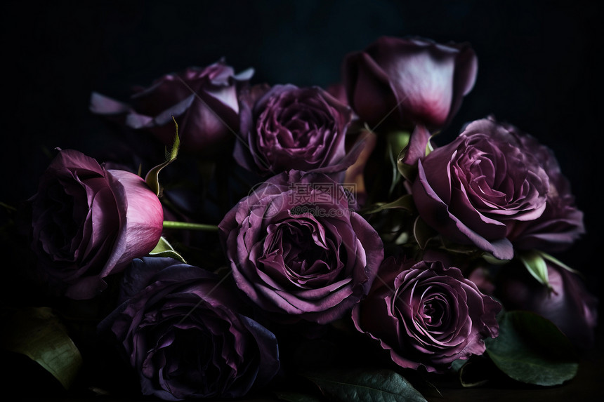 深紫色玫瑰特写视图图片