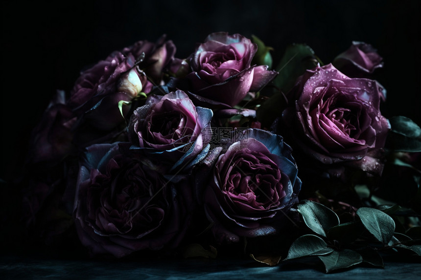 深紫色玫瑰的特写图片