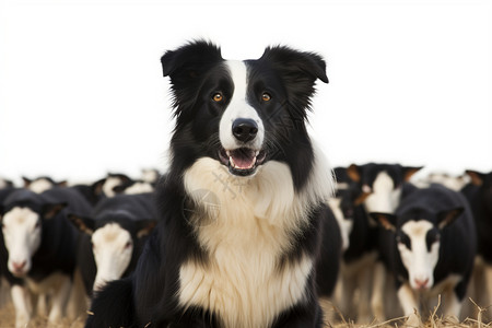在羊圈里牧羊的工作犬佩罗犬高清图片