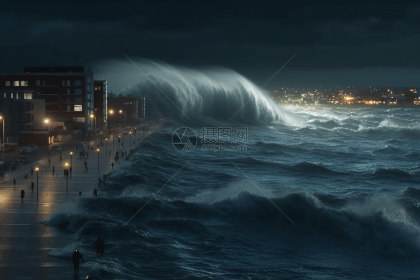 城市上空的海啸浪潮图片