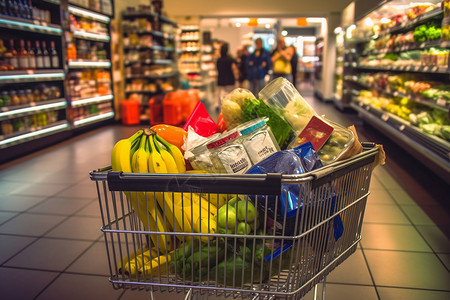 超市购物车食品双十一高清图片
