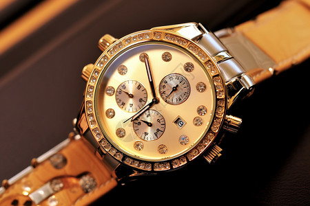 黄金手表钻石装饰的手表背景