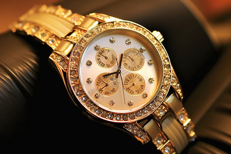 金色的钻石豪华手表背景