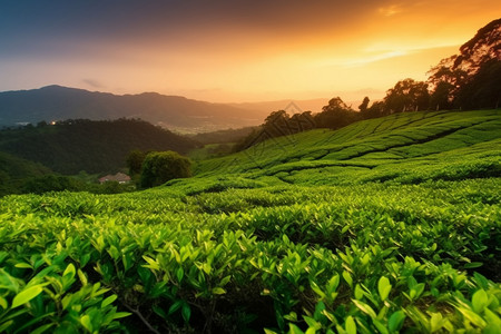 大自然的茶园风景背景图片