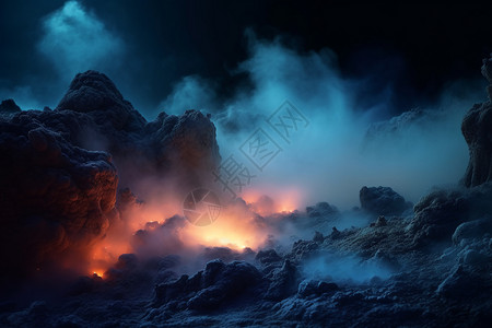 神秘阴森黑夜火山图片