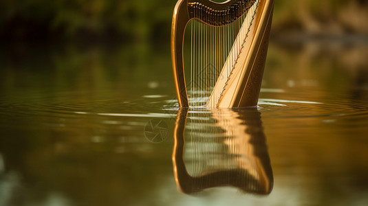 水中的金色竖琴图片