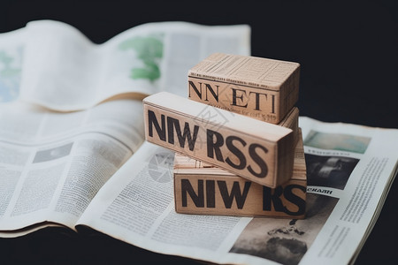 新闻信息素材木架与报纸新闻背景