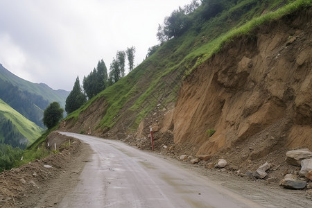 通往山顶的山路滑坡图片