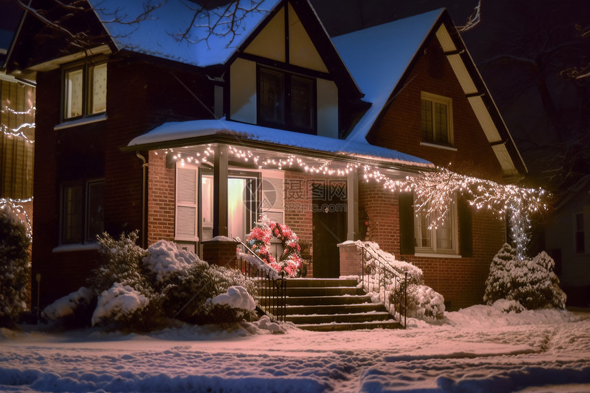 雪后圣诞节的房子图片