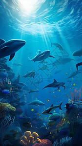 海洋中游泳的鱼群插图图片