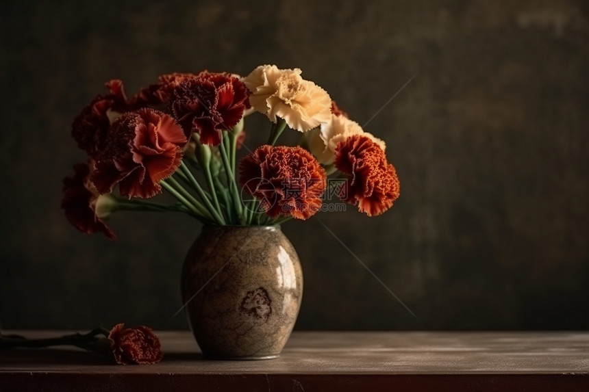 花瓶中漂亮的康乃馨图片