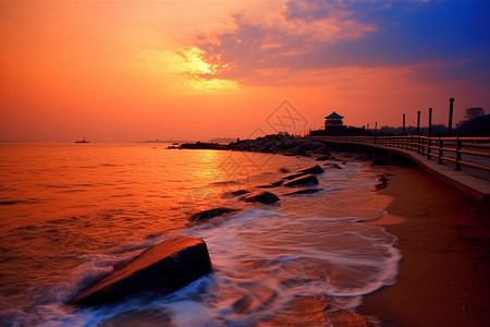 日出日落沙滩风景图片