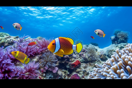 海洋深处珊瑚中的小丑鱼图片