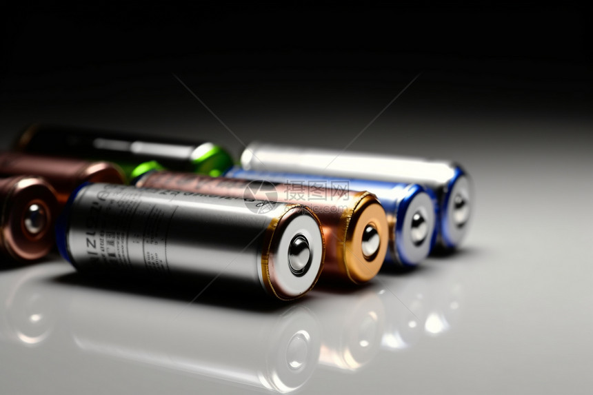 电池在灰色和白色背景中的一系列锂电池图片