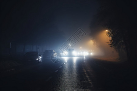 雾蒙蒙的道路上高清图片