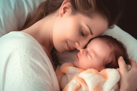 熟睡的母亲和婴儿图片