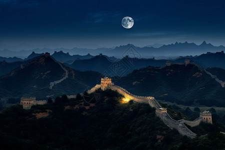 满月夜景月亮堡垒高清图片