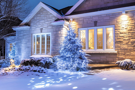 圣诞节的房屋夜景图片