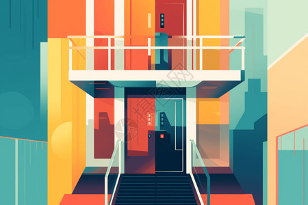 电梯井效果图现代电梯的色彩插画