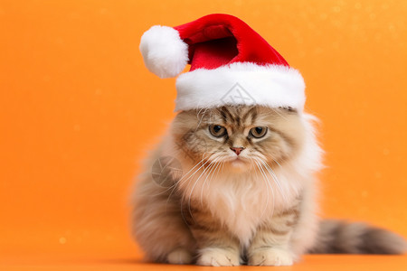 带着圣诞帽的小猫背景图片